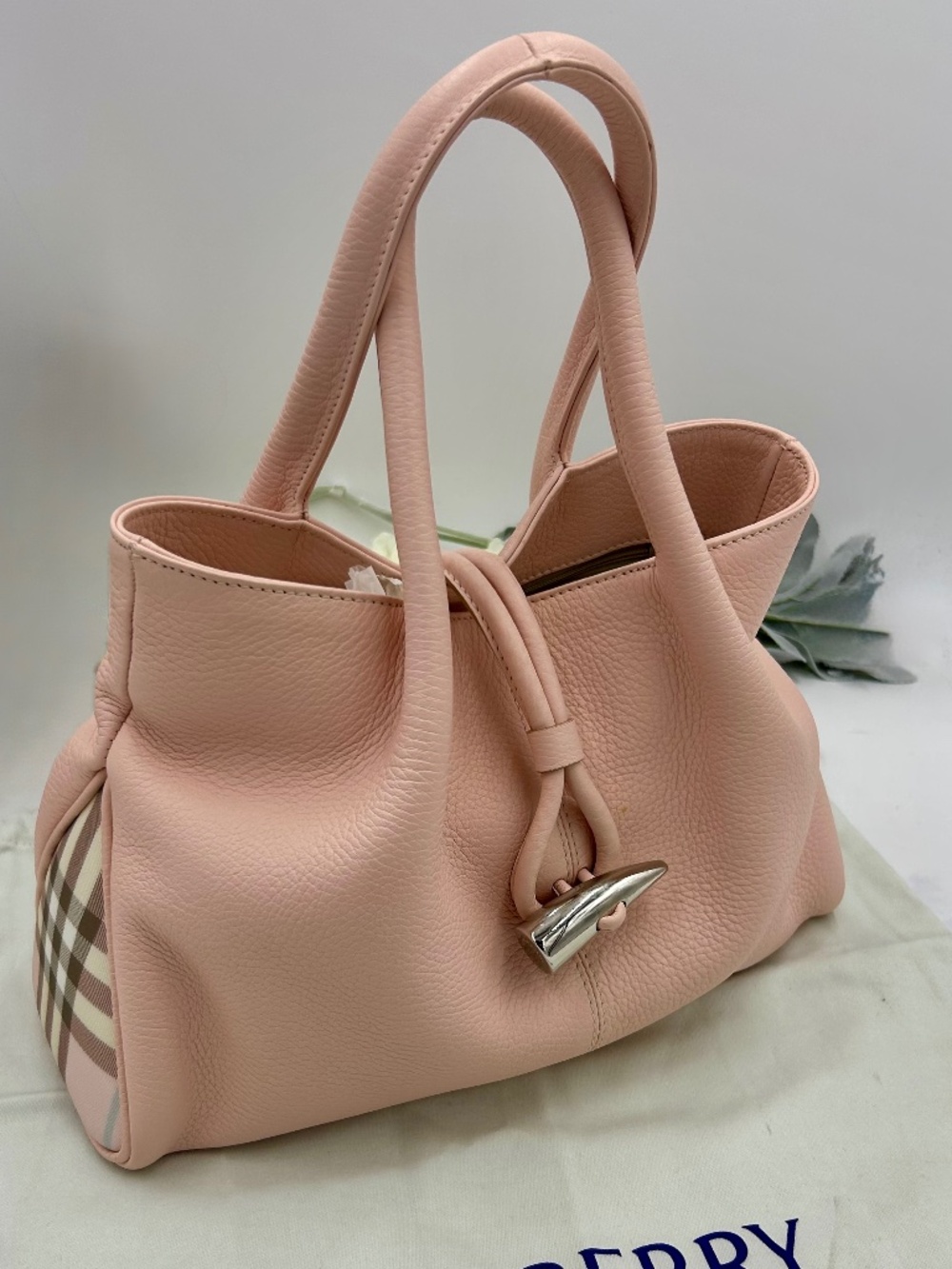 Women’s Burberry, London Pink Calfskin Leather Small Loop Tote Bag